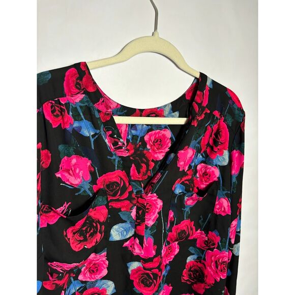 Torrid Blouse Women's 3 XL Black Dark Floral Pink Harper Georgette Top Office - Picture 3 of 4